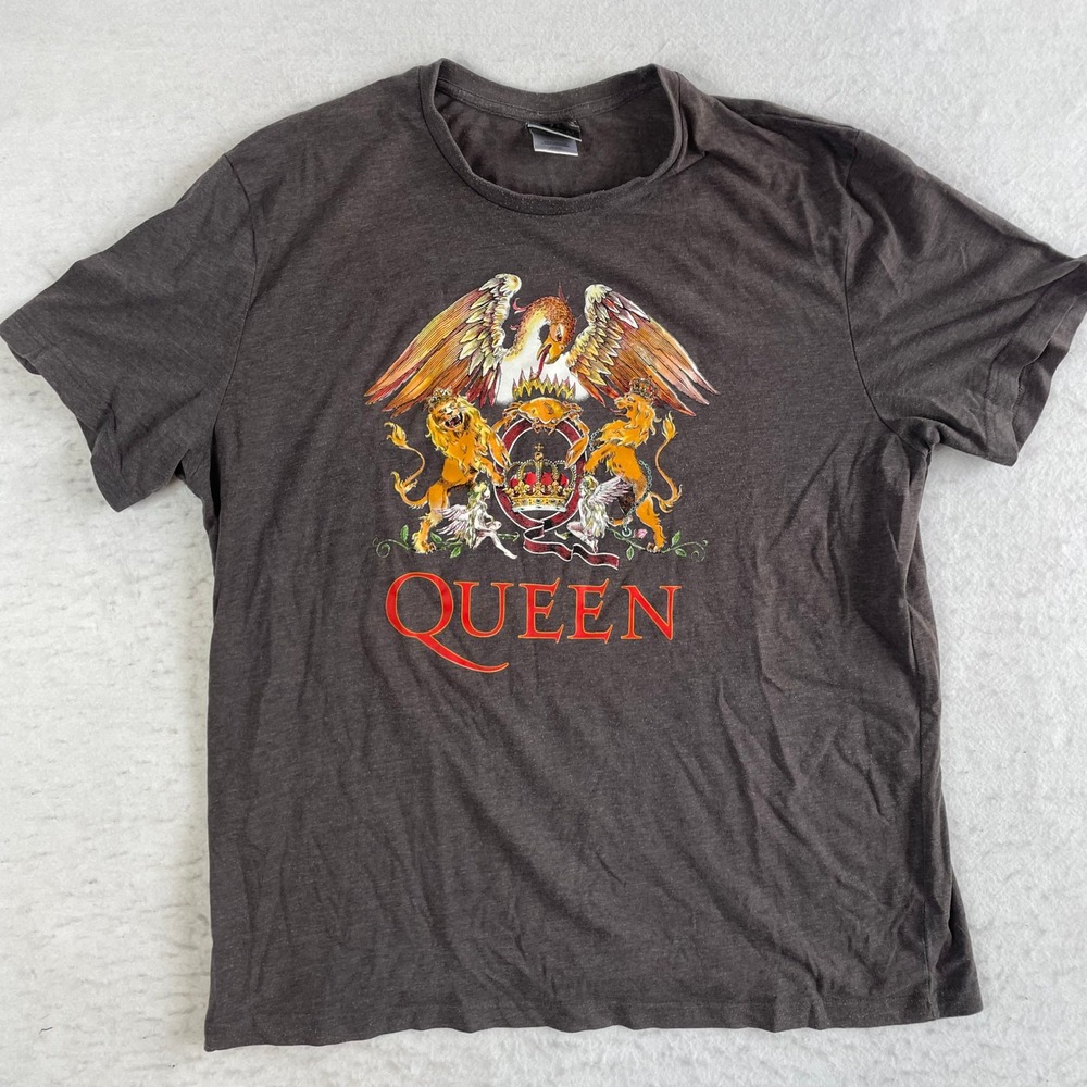 Queen Graphic T-Shirt Mens XL Dark Gray Crest Logo Short Sleeve Band Tee 2019